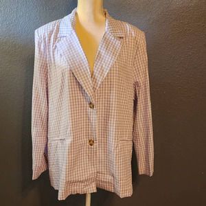 Cyrus Women's Purple & White 2 Button Front Closure Gingham Blazer Size X Large